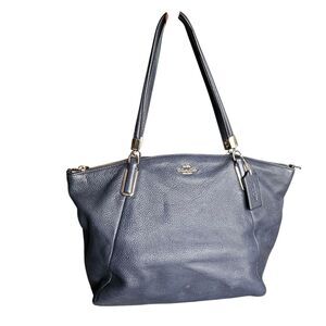 Coach Bag F34494 Kelsey Pebbled Leather Slouchy Navy Blue Gold Colored Hardware